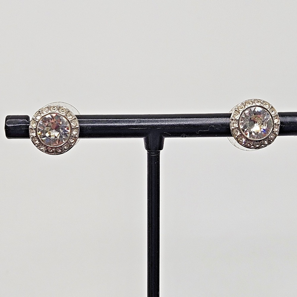 Swarovski Angelic Crystal Halo Stud Earrings Rhodium Plated Swan Logo Stamp